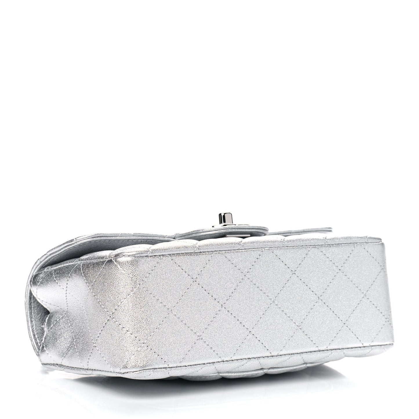 Metallic Lambskin Quilted Mini Rectangular Flap Silver