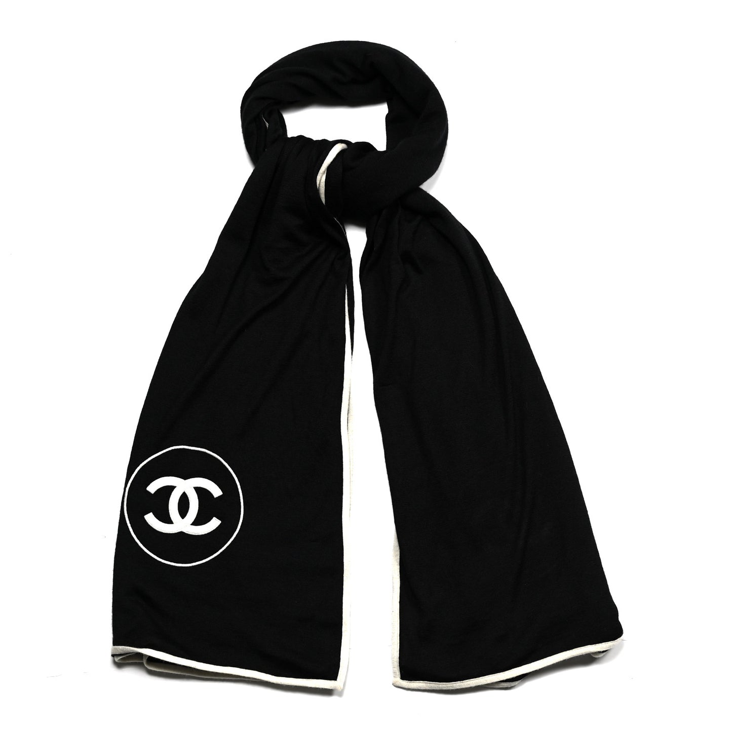 Cashmere Silk CC Logo Stole Black White