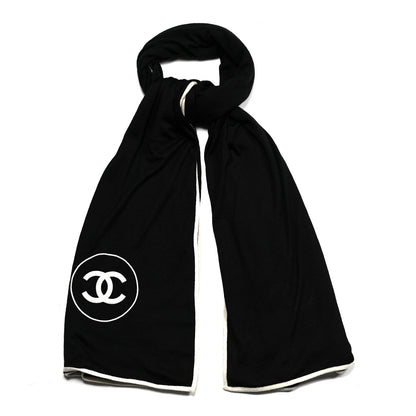 Chanel Cashmere Silk CC Logo Stole Black White 1 of 4