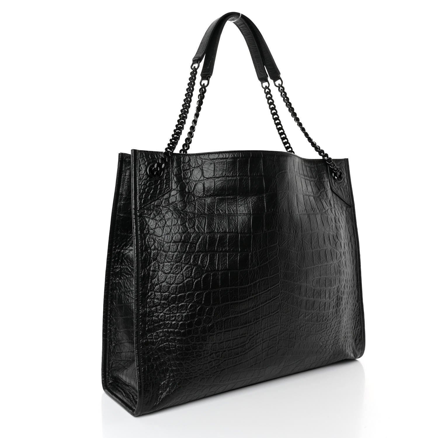 Saint Laurent Calfskin Crocodile Embossed Monogram Medium Niki Shopping Bag Black 3 of 9