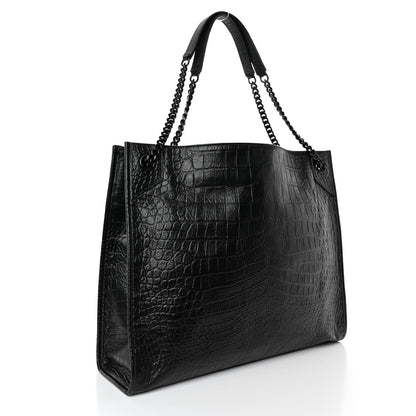 Saint Laurent Calfskin Crocodile Embossed Monogram Medium Niki Shopping Bag Black 3 of 9