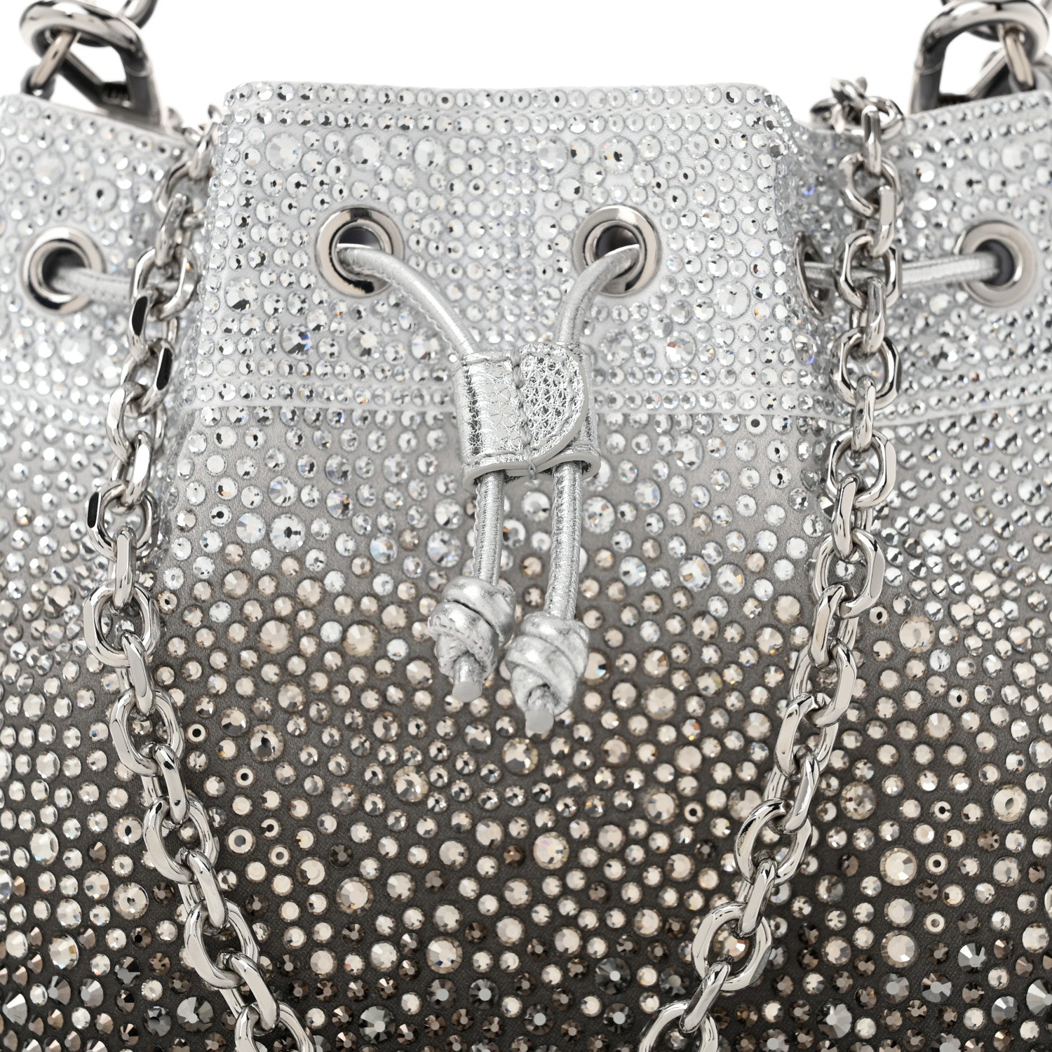 Judith Leiber Satin Crystal Embellished Piper Bucket Gradient Platinum 8 of 10