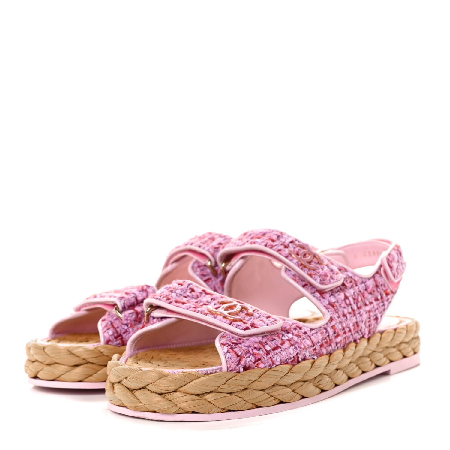 Chanel Tweed Lambskin Velcro Dad Sandals 38.5 Pink Multicolor 3 of 9