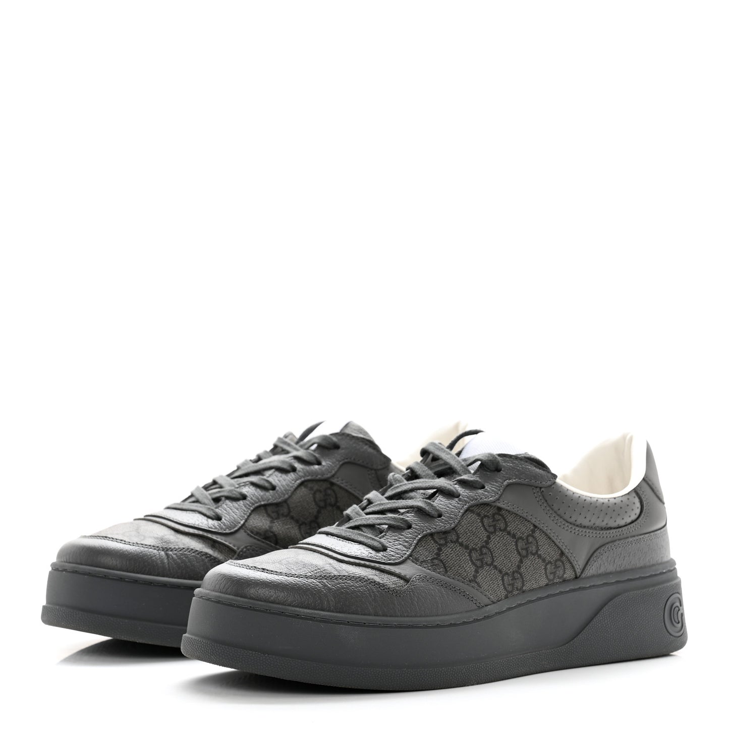 Textured Dollar Calfskin GG Supreme Monogram Mens Chunky Sneakers 9 Graphite Grey Black Grey