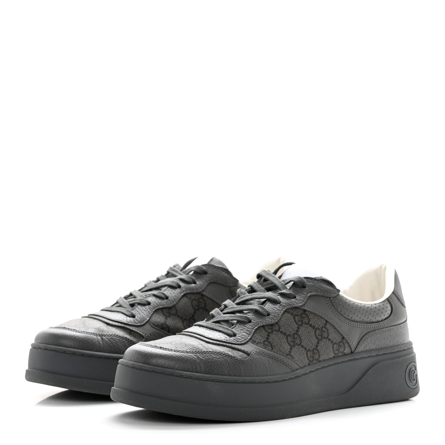 Gucci Textured Dollar Calfskin GG Supreme Monogram Mens Chunky Sneakers 9 Graphite Grey Black Grey 3 of 16