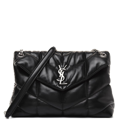 Saint Laurent Lambskin Quilted Medium Loulou Puffer Monogram Chain Satchel Black 1 of 23