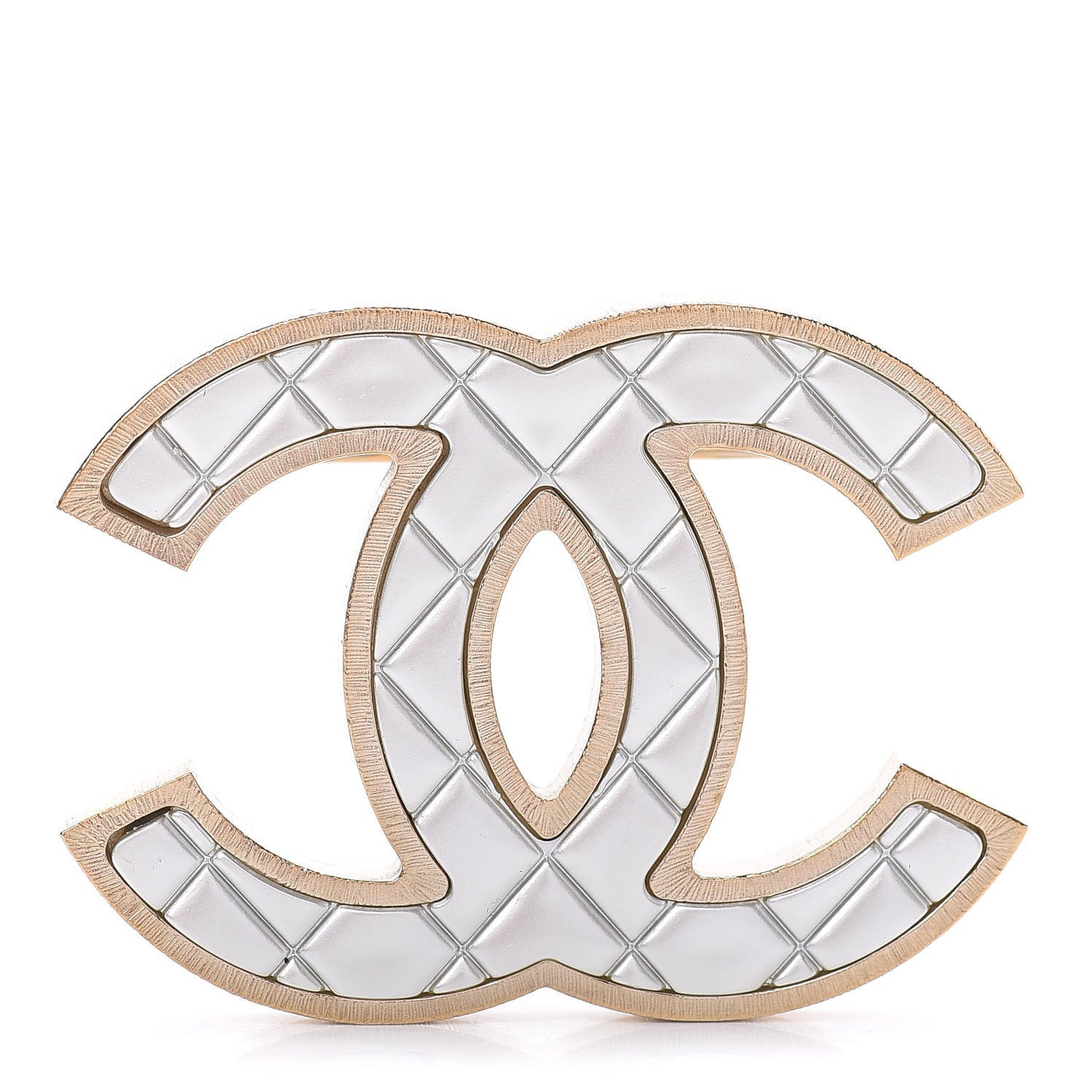 Metal Quilted CC Brooch Silver Gold