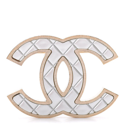 Chanel Metal Quilted CC Brooch Silver Gold 1 of 4