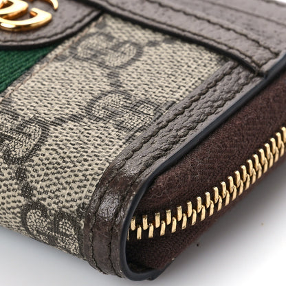 Gucci GG Supreme Monogram Textured Dollar Calfskin Web Ophidia Zip Around Card Case Wallet Beige Ebony New Acero 8 of 9