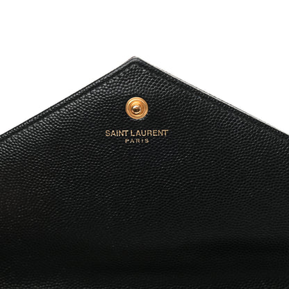 Saint Laurent Grain De Poudre Matelasse Chevron Monogram Chain Wallet Black 6 of 15