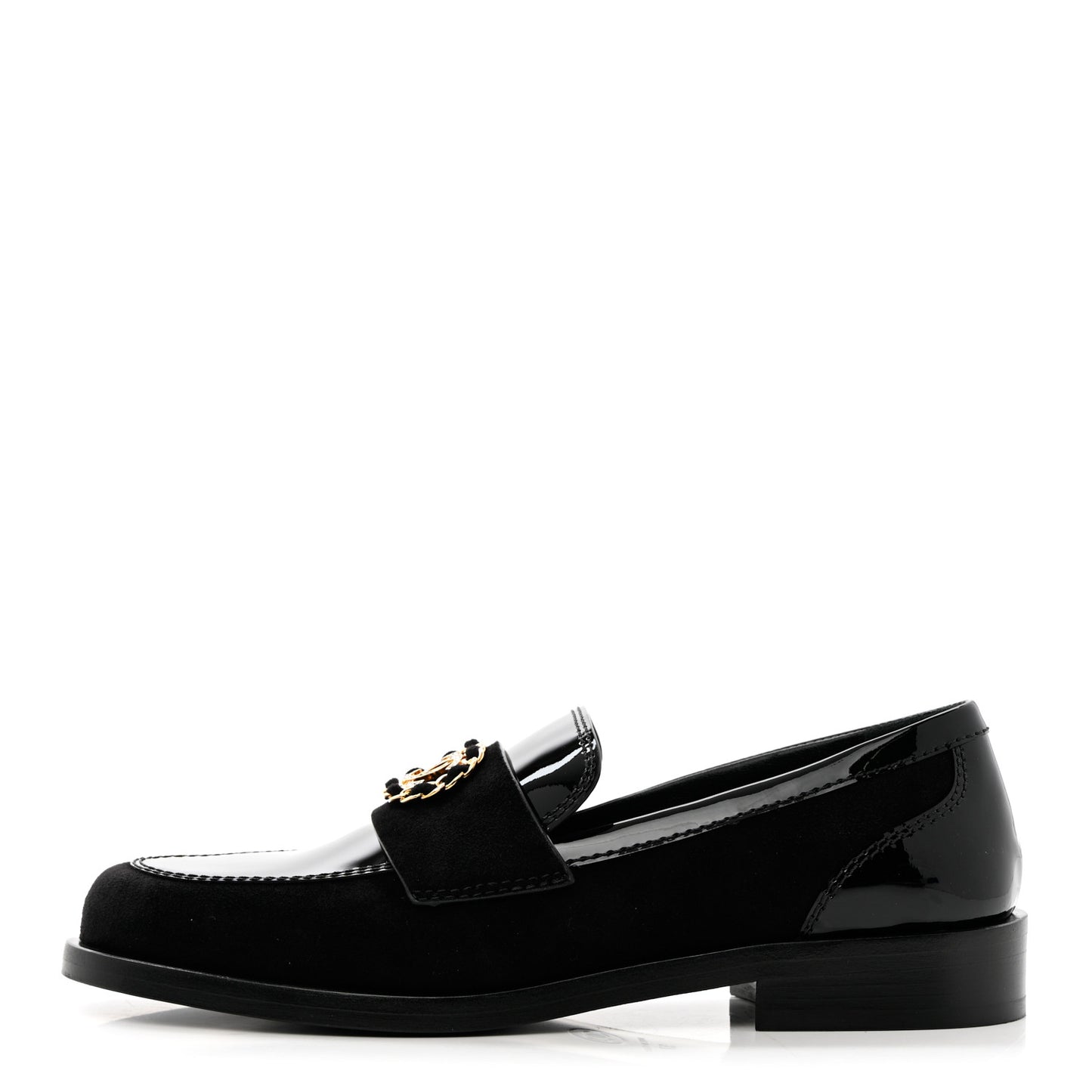 Patent Calfskin Suede Kidskin CC Mocassin Loafers 37 Black
