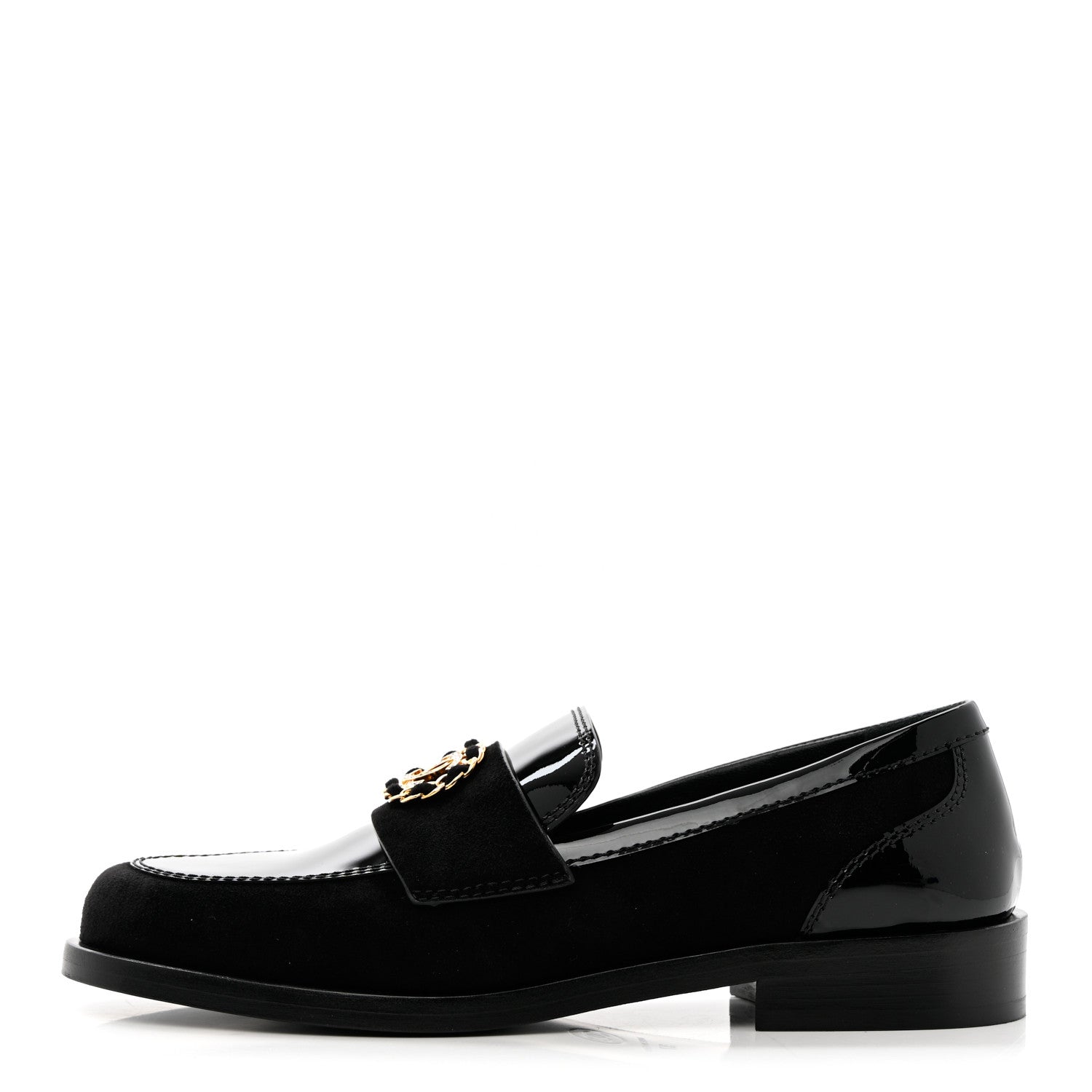 Chanel Patent Calfskin Suede Kidskin CC Mocassin Loafers 37 Black 1 of 14