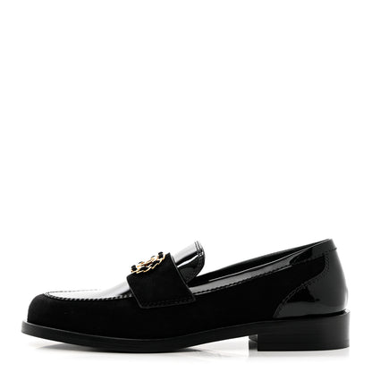 Chanel Patent Calfskin Suede Kidskin CC Mocassin Loafers 37 Black 1 of 14