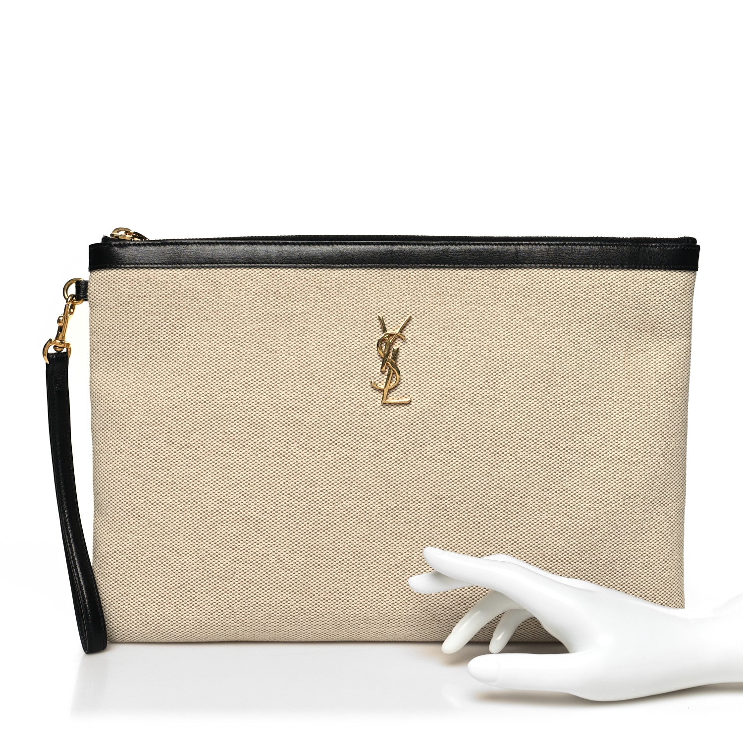 Saint Laurent Canvas Monogram Zipped Pouch Beige Black 2 of 11