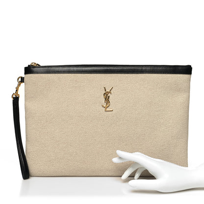 Saint Laurent Canvas Monogram Zipped Pouch Beige Black 2 of 11