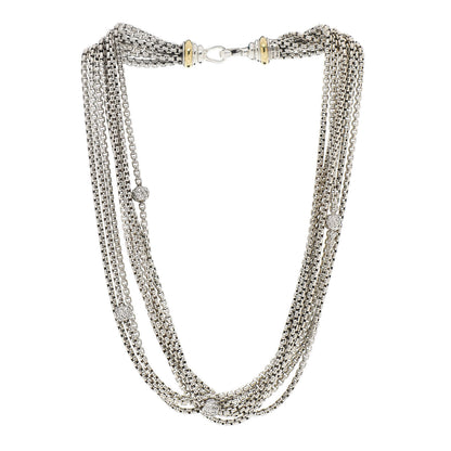 David Yurman Sterling Silver 18K Yellow Gold Diamond Eight Strand Pave Station Necklace 3 of 4