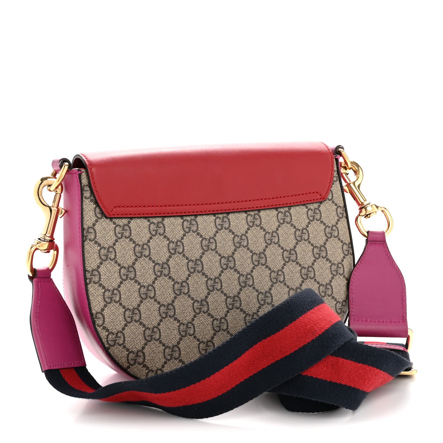 Gucci GG Supreme Monogram Calfskin Web Medium Padlock Messenger Shoulder Bag Beige Hibiscus Red New Rosette 3 of 14