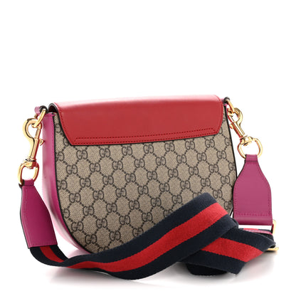 Gucci GG Supreme Monogram Calfskin Web Medium Padlock Messenger Shoulder Bag Beige Hibiscus Red New Rosette 3 of 14