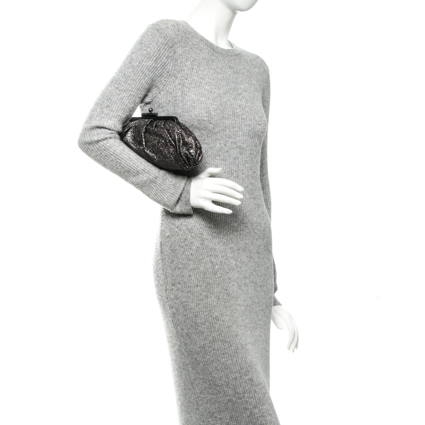 Metallic Crackled Calfskin Monte Carlo Clutch Dark Silver