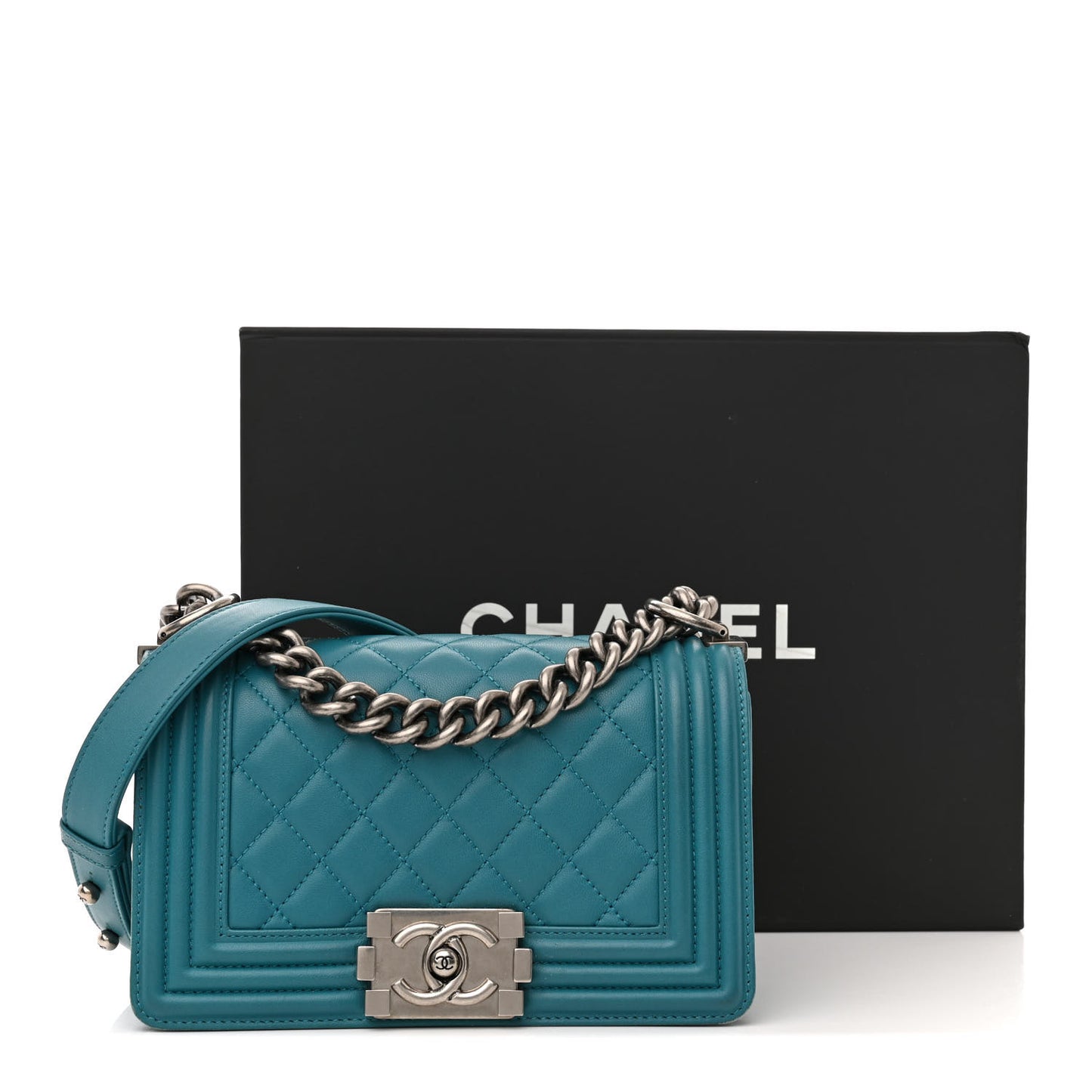 Lambskin Quilted Small Boy Flap Dark Turquoise