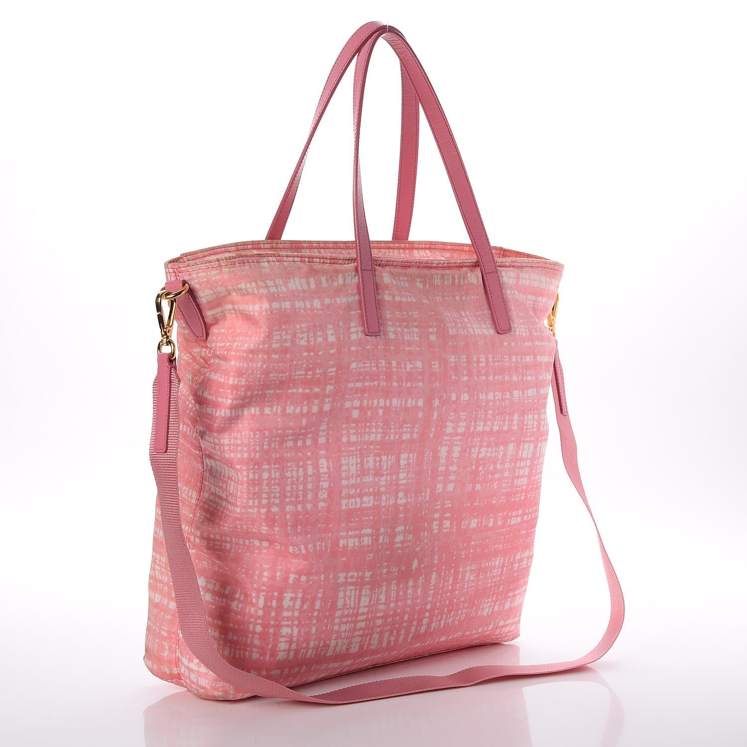 Prada Tessuto Nylon Saffiano Plaid Tote Bag Pink 3 of 10