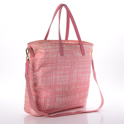Prada Tessuto Nylon Saffiano Plaid Tote Bag Pink 3 of 10