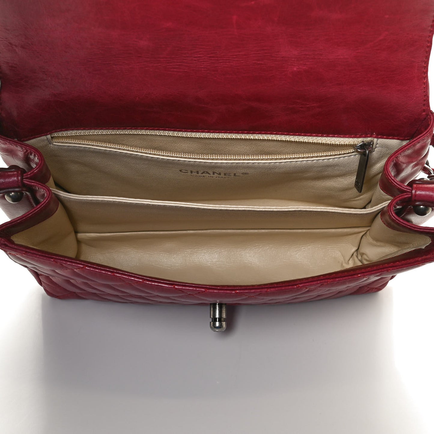 Glazed Calfskin Quilted Soft Boy Flap Red