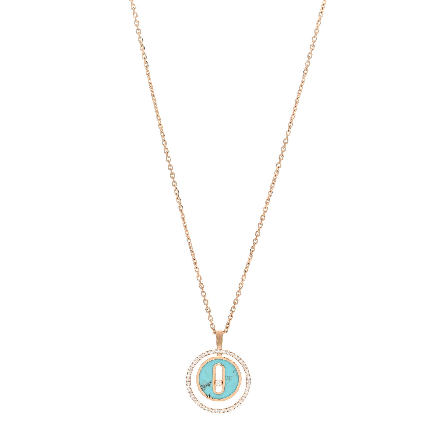 Messika 18K Rose Gold Diamond Turquoise PM Lucky Move Pendant Necklace 1 of 4