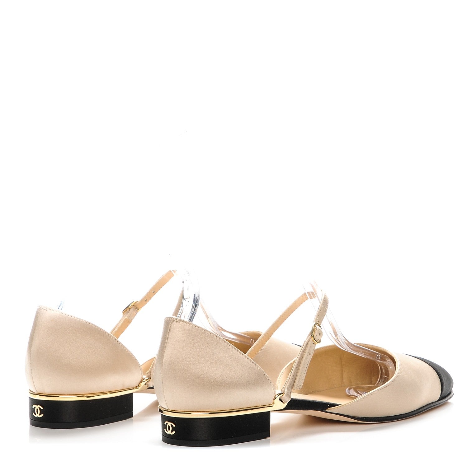 Chanel Satin Cap Toe CC Flats 39 Beige Black 3 of 8