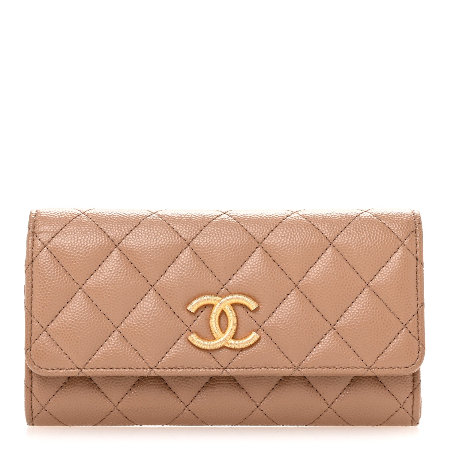 Chanel Caviar Quilted Textured CC Flap Wallet Dark Beige 1 of 8