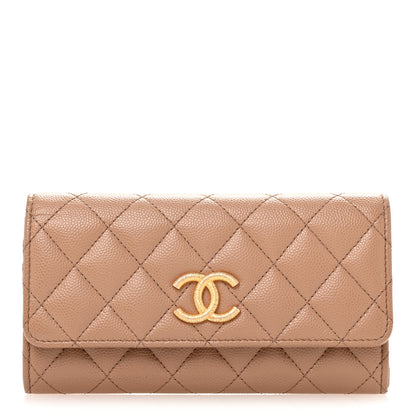 Chanel Caviar Quilted Textured CC Flap Wallet Dark Beige 1 of 8