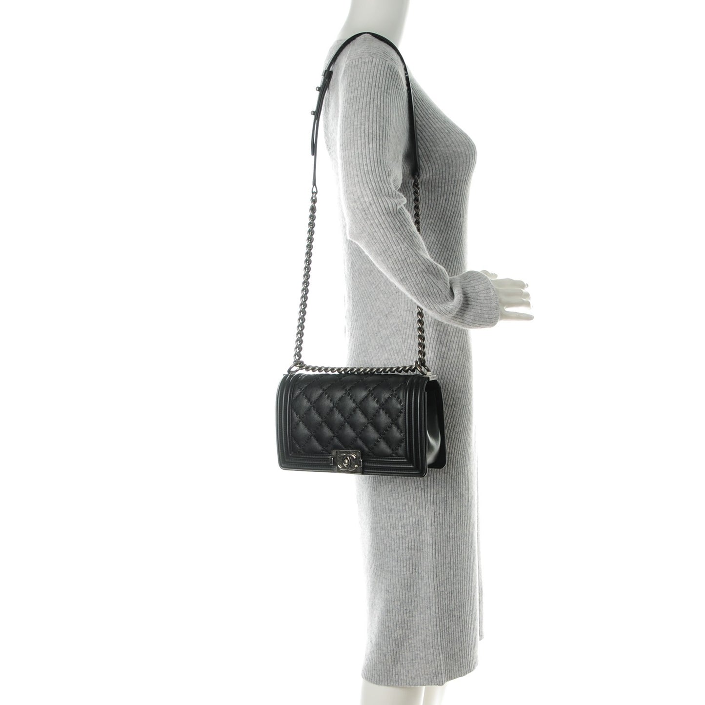 Calfskin Double Stitch Medium Boy Flap Black