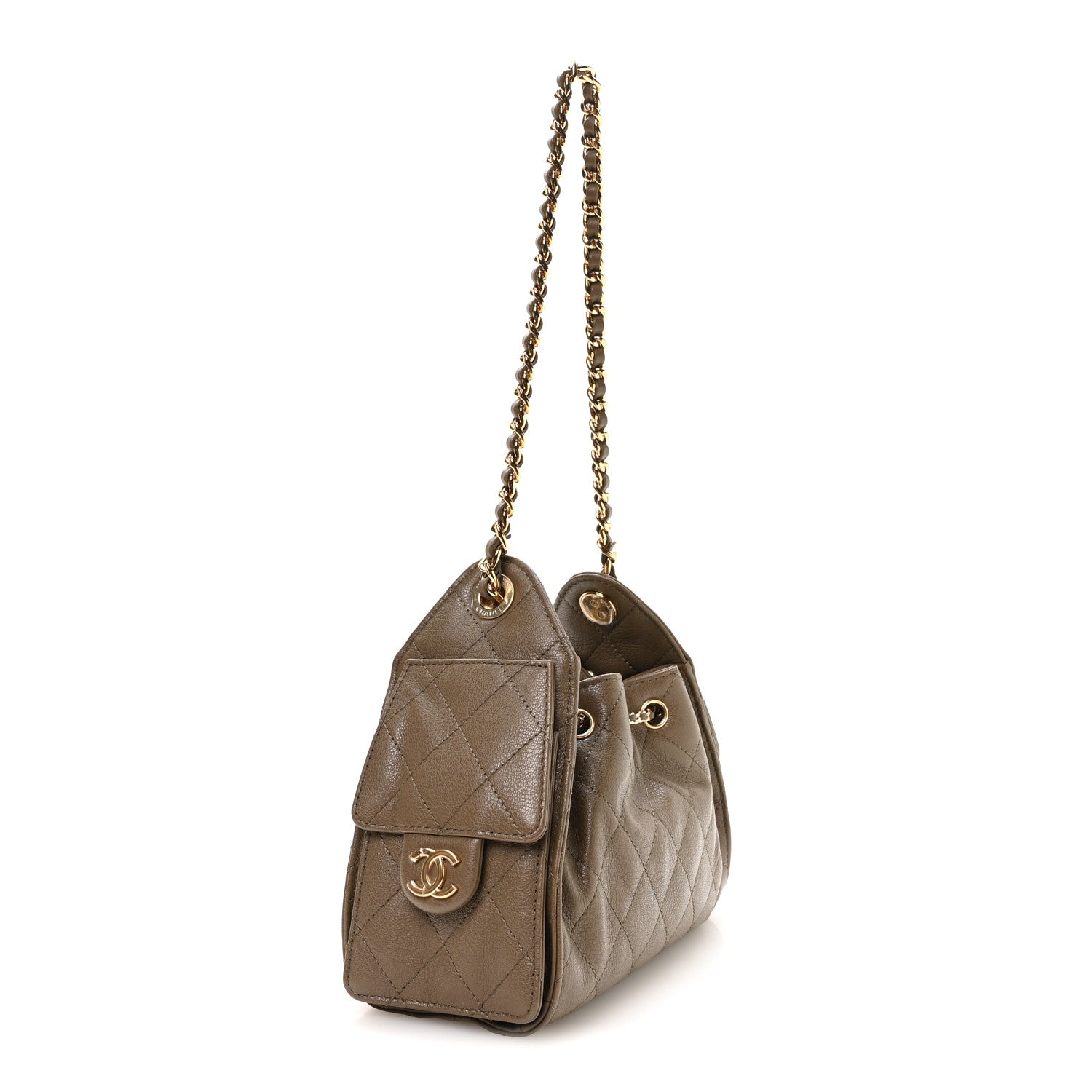 Chanel Goatskin Quilted Mini Chanel 25 Handbag Dark Khaki 3 of 10