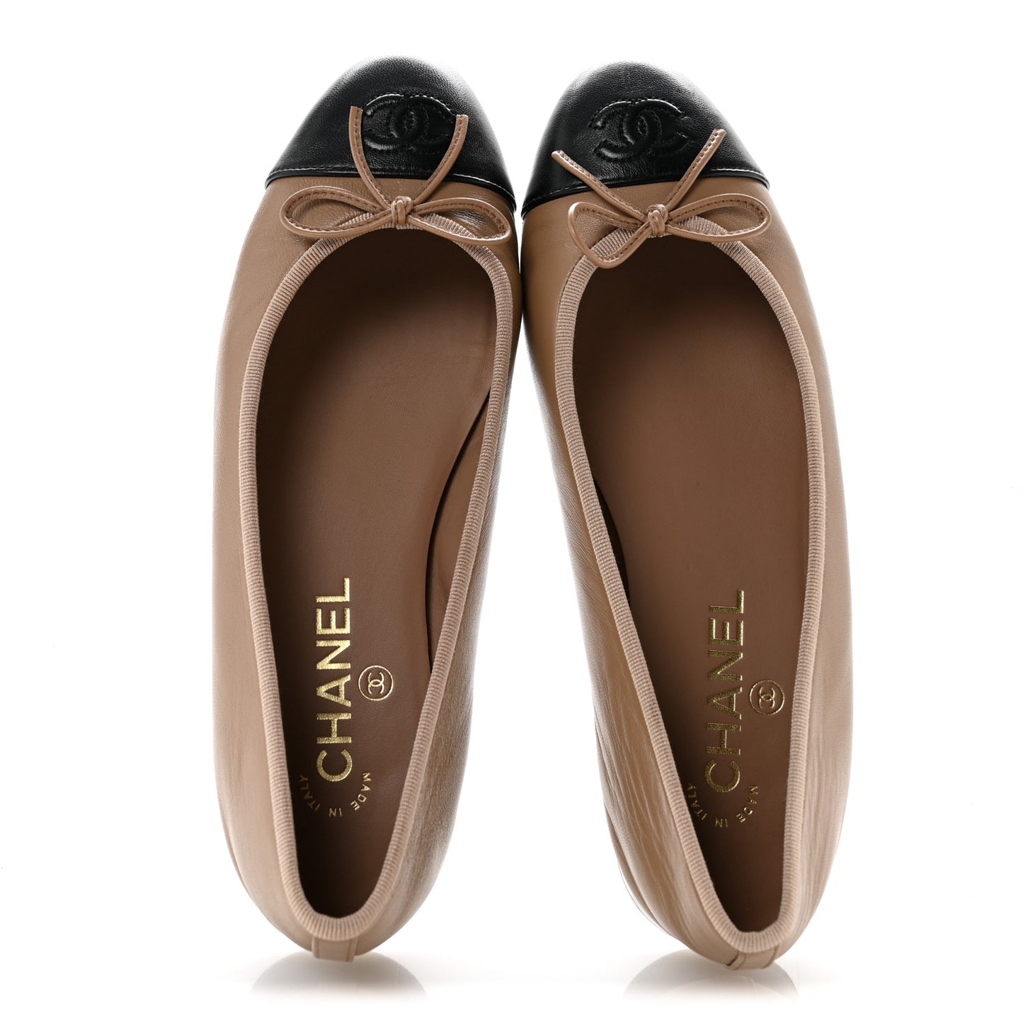 Lambskin Cap Toe CC Ballerina Flats 38.5 Beige Black