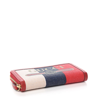 Gucci Canvas Sylvie Stripe Logo Zip Around Wallet Mystic White Hibiscus Red Maritime 3 of 8