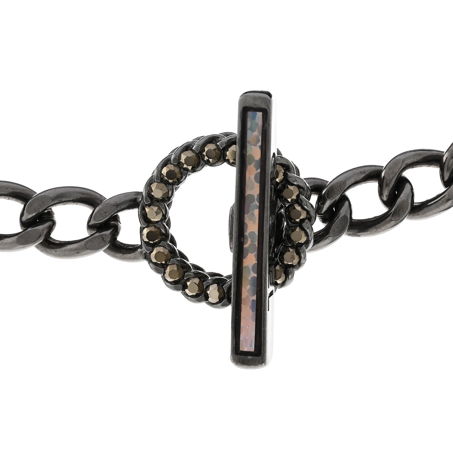 Crystal Enamel Pearl CC Logo Chain Choker Ruthenium Multicolor