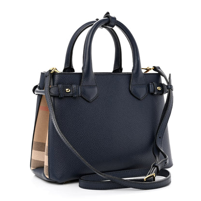 Burberry Grainy Calfskin House Check Small Banner Tote Ink Blue 3 of 12