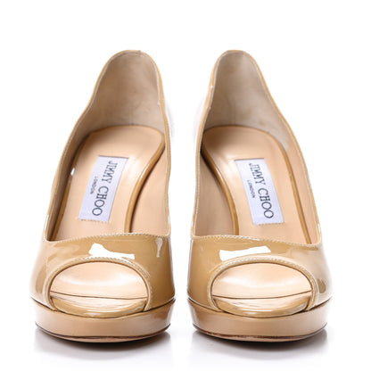 Jimmy Choo Patent Luna Platform Peep Toe Pumps 37 Nude 2 of 7