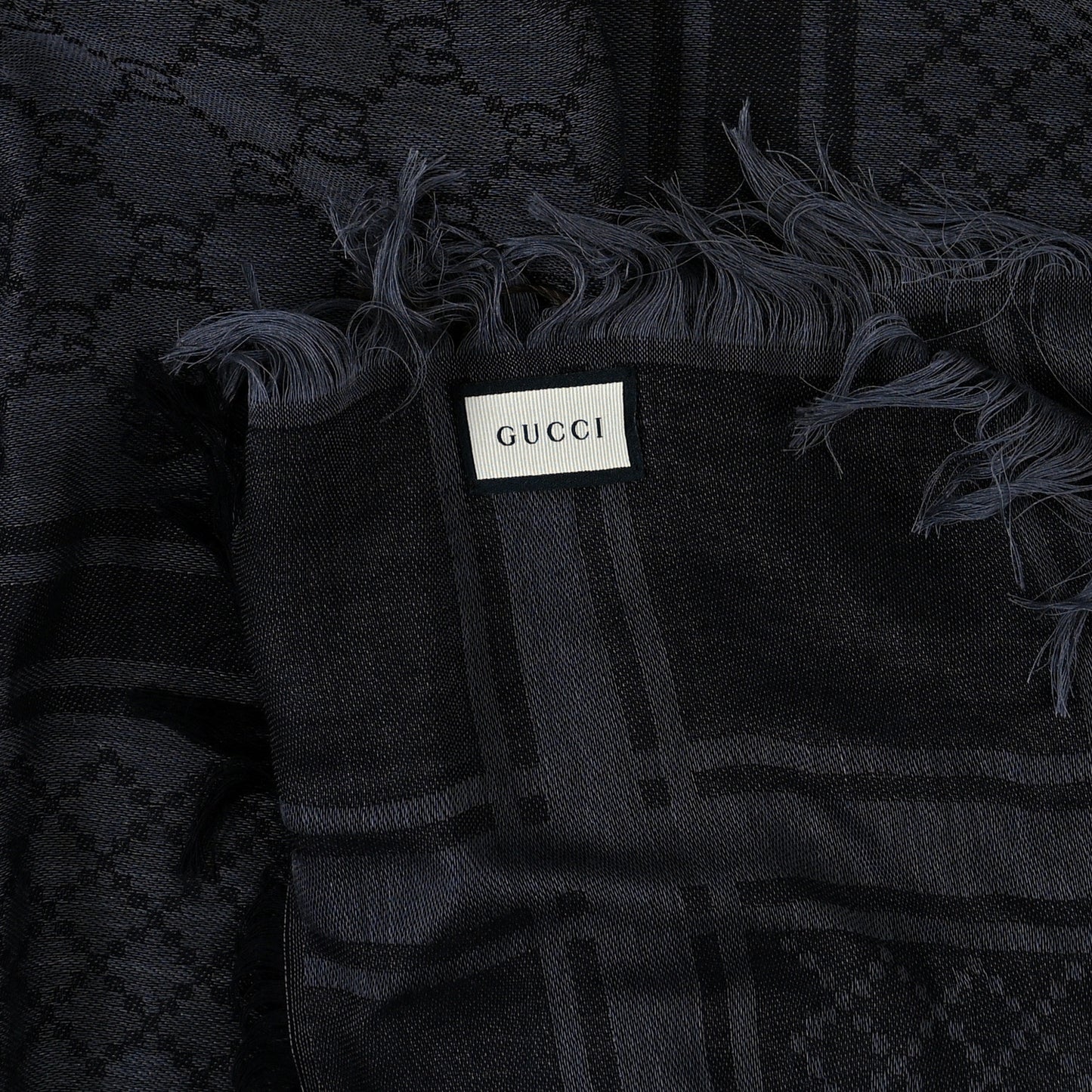 Wool Silk GG Monogram Diamante Plaid Surviee Shawl Graphite Black