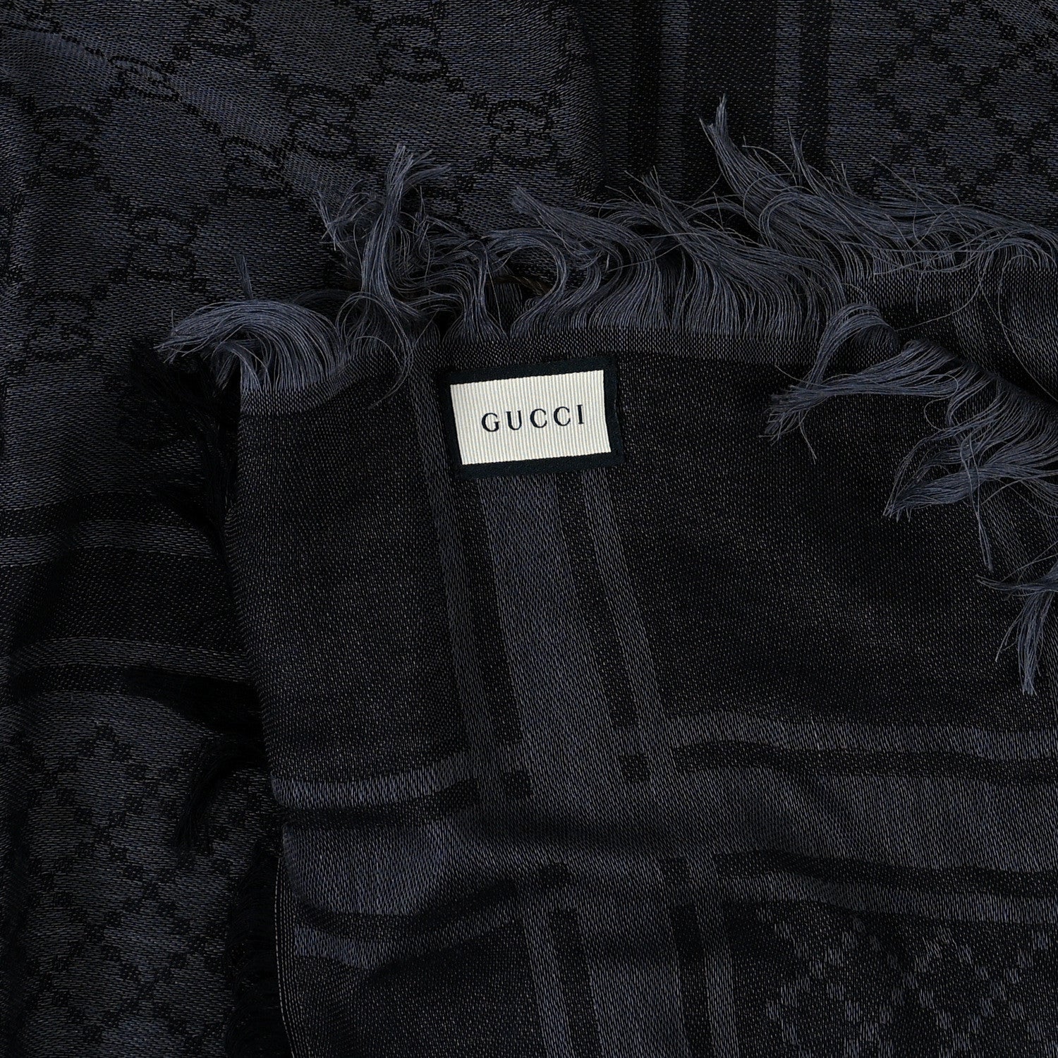 Gucci Wool Silk GG Monogram Diamante Plaid Surviee Shawl Graphite Black 2 of 3