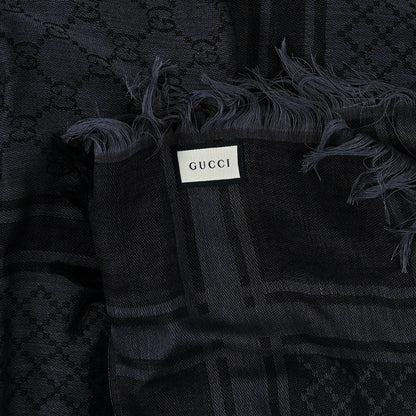 Gucci Wool Silk GG Monogram Diamante Plaid Surviee Shawl Graphite Black 2 of 3