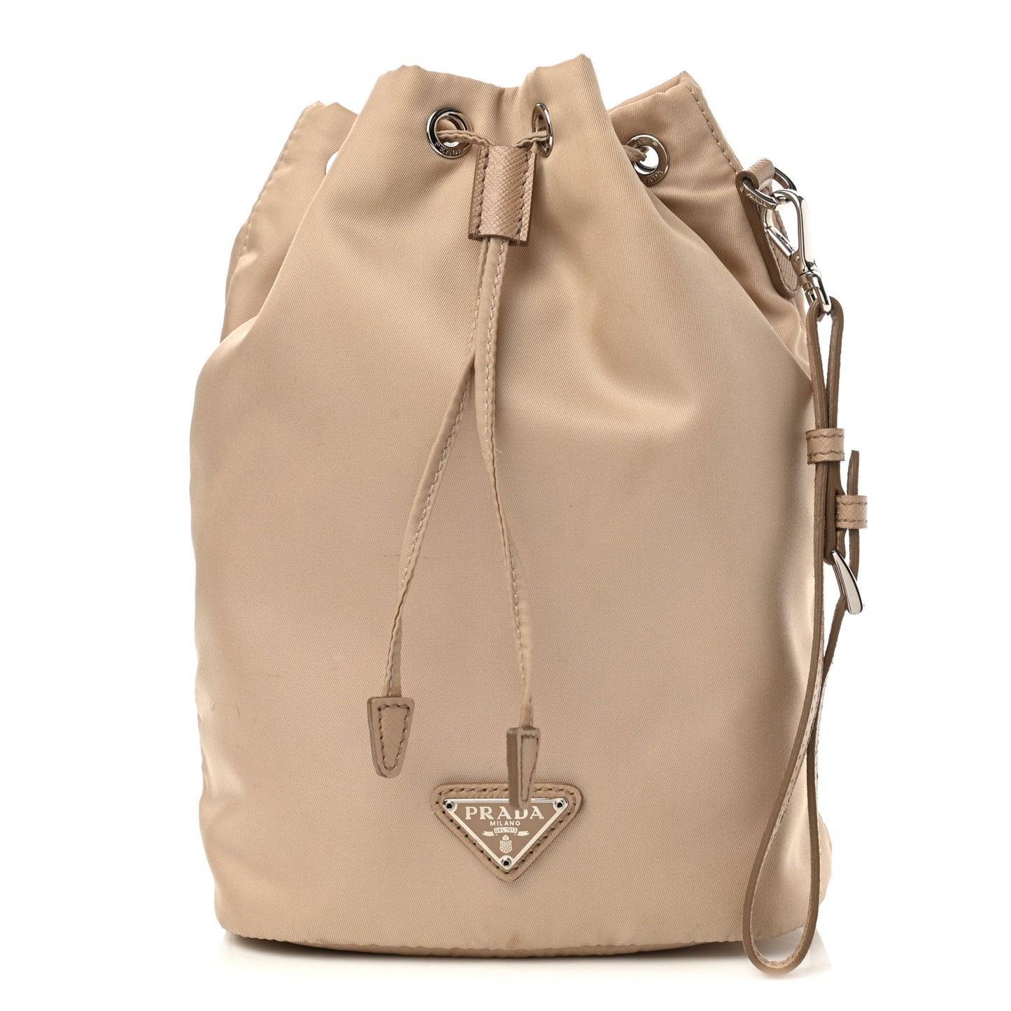 Saffiano Tessuto Nylon Vela Bucket Wristlet Cammeo