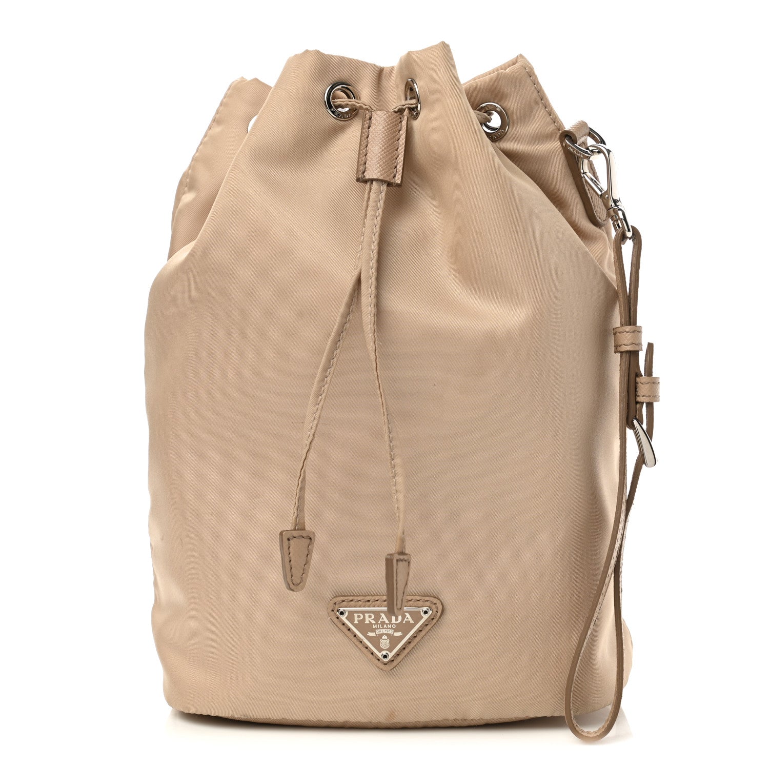 Prada Saffiano Tessuto Nylon Vela Bucket Wristlet Cammeo 1 of 11