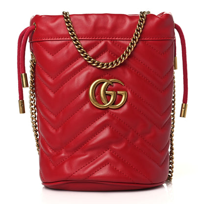 Gucci Calfskin Matelasse Mini GG Marmont 2.0 Bucket Bag Hibiscus Red 1 of 11