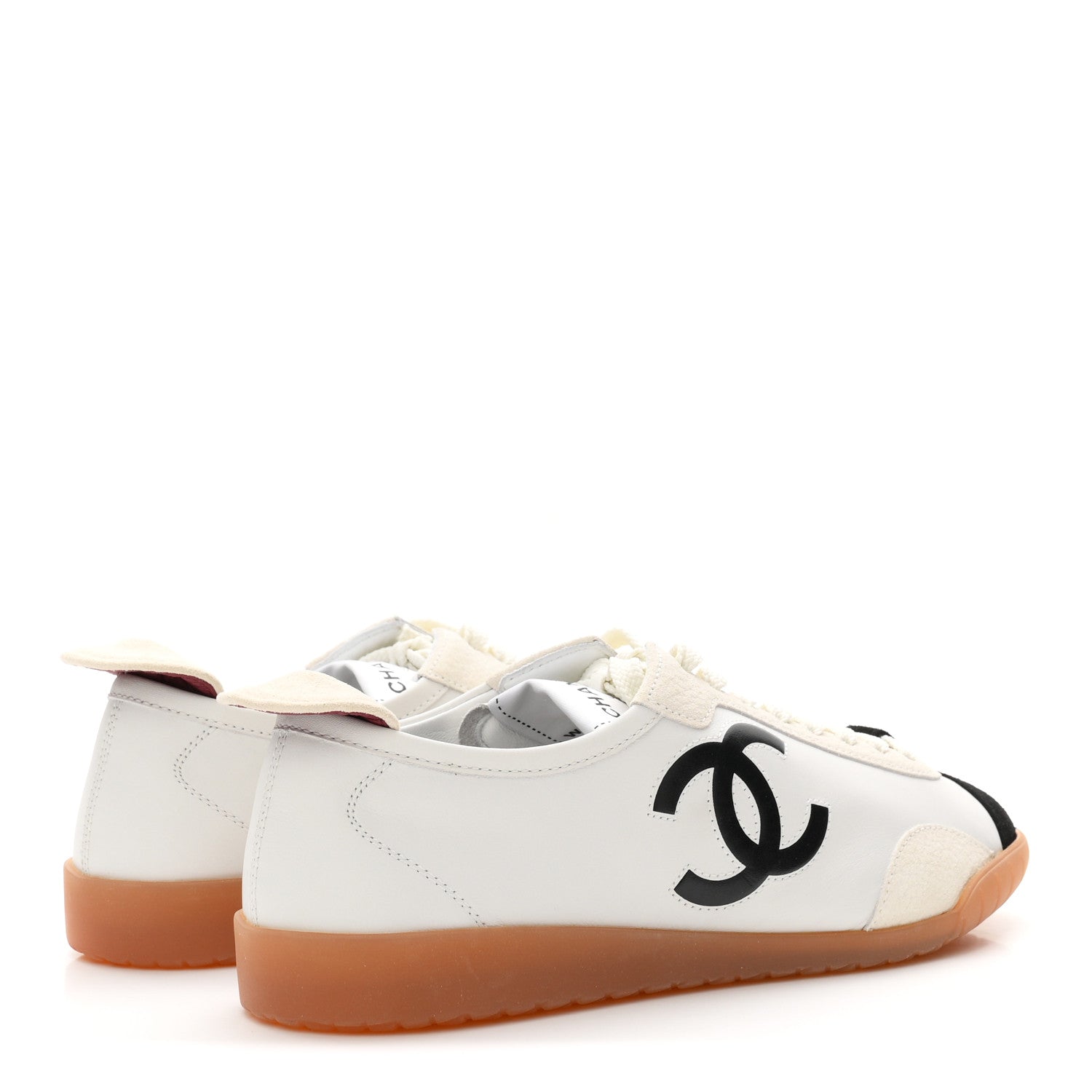 Chanel Calfskin Embossed Suede Sneakers 36.5 White Black 5 of 10