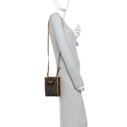 Fendi Fabric Jacquard Vitello King Plexiglass FF 1974 Mini Fendi Sunshine Shopper Tote Tobacco Moro Sand 2 of 10