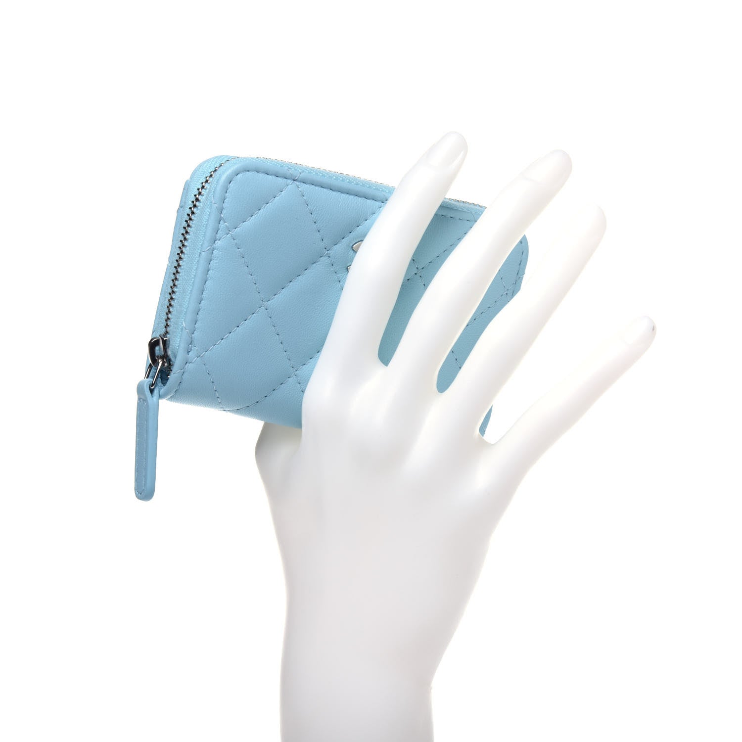 Chanel Lambskin Quilted Zip Around Coin Purse Wallet Neon Blue 2 of 11