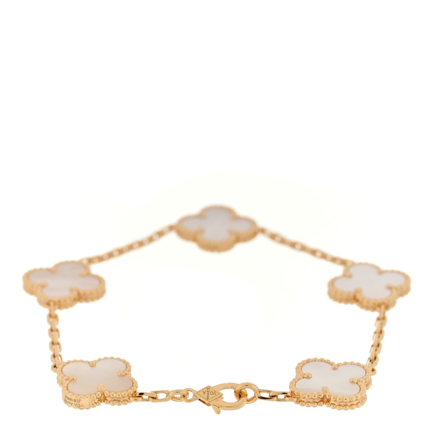 18K Yellow Gold Mother of Pearl 5 Motifs Vintage Alhambra Bracelet