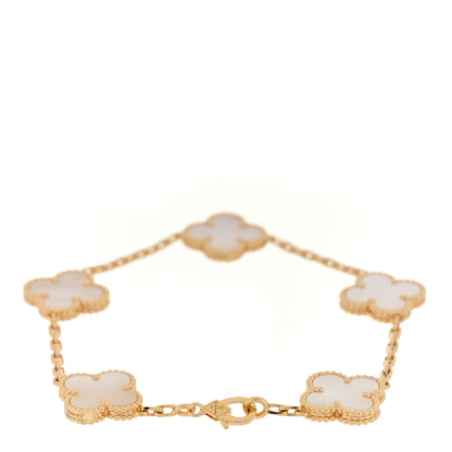 Van Cleef & Arpels 18K Yellow Gold Mother of Pearl 5 Motifs Vintage Alhambra Bracelet 2 of 3