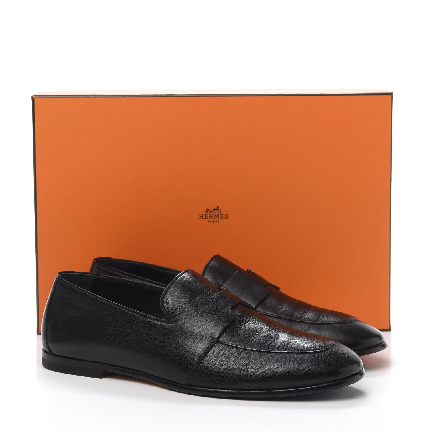 Hermes Goatskin Womens Ancora Moccasin Loafers 37.5 Black 9 of 9